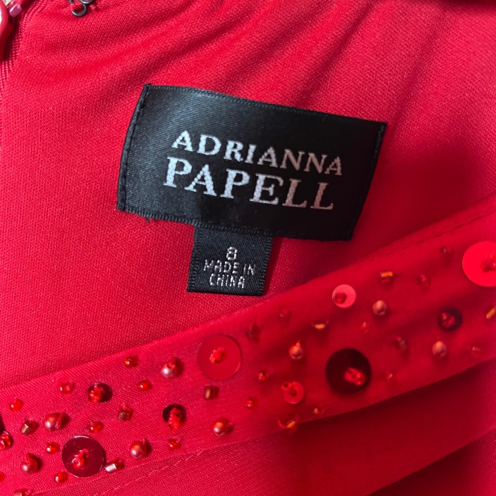 Red Adrianna Pappell dress. Sequin trim. Size 8 - Picture 2 of 3